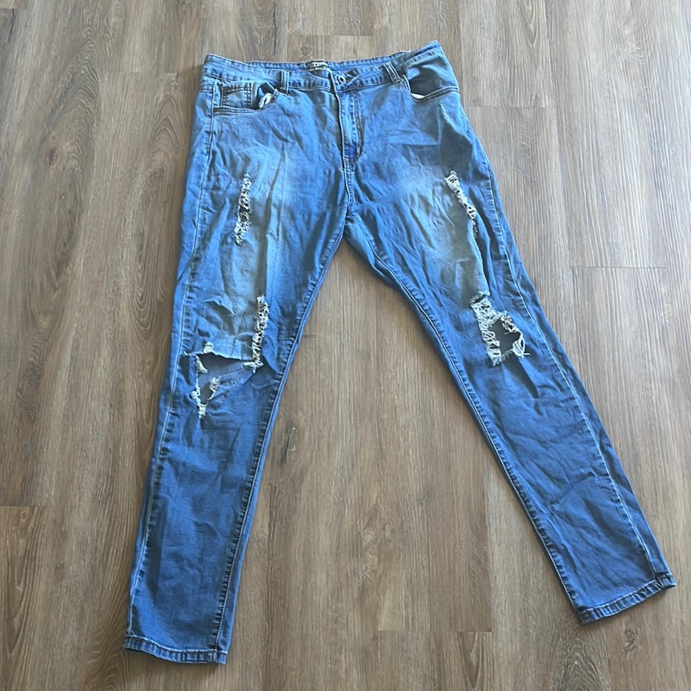Top Trends Wi're Denim Wear Ripped & Distressed Blue Skinny Jeans Size XL